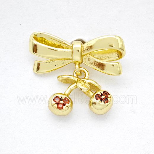 Copper Bowknot And Cherry Earrings Pave Zirconia Gold Plated