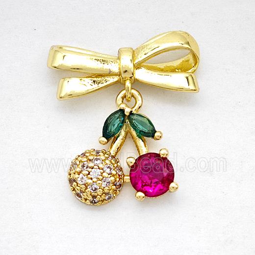 Copper Bowknot And Cherry Earrings Pave Zirconia Gold Plated