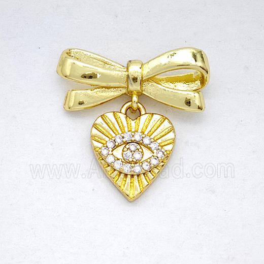 Copper Bowknot And Heart Eye Earrings Pave Zirconia Gold Plated