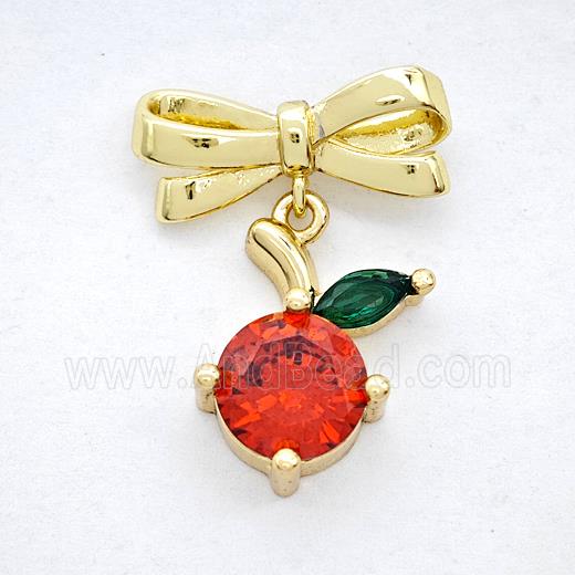 Copper Bowknot And Cherry Earrings Pave Zirconia Gold Plated
