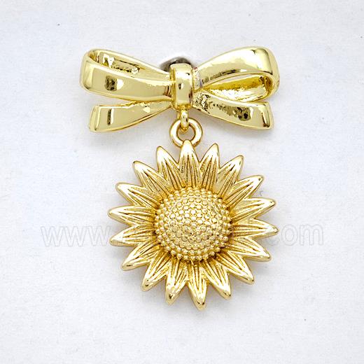 Copper Bowknot And Sunflower Earrings Pave Zirconia Gold Plated