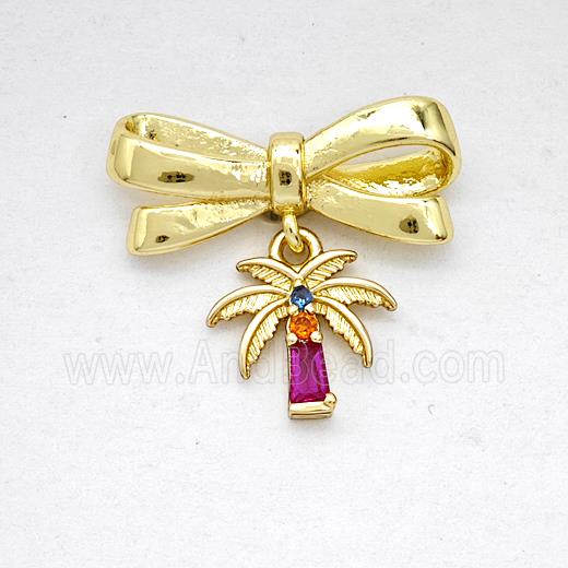 Copper Bowknot And Coconut Tree Earrings Pave Zirconia Gold Plated