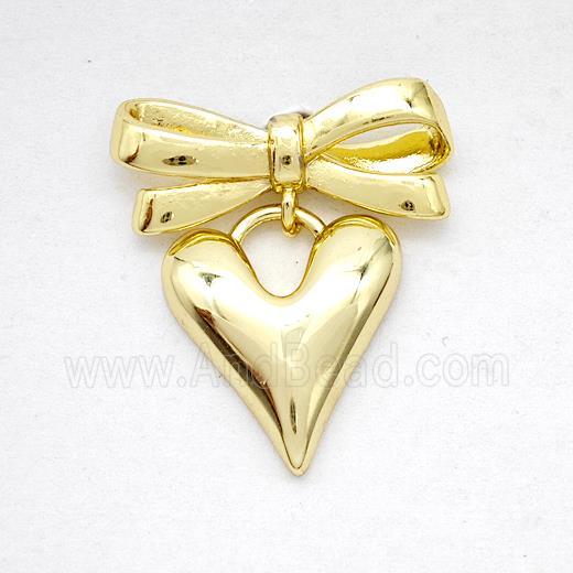 Copper Bowknot And Heart Earrings Gold Plated