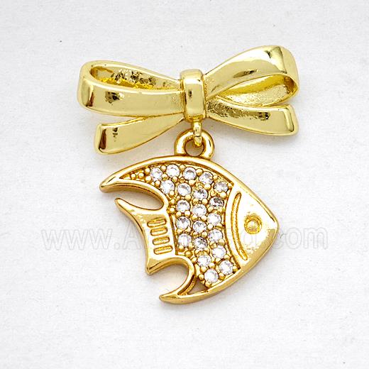 Copper Bowknot And Fish Earrings Pave Zirconia Gold Plated