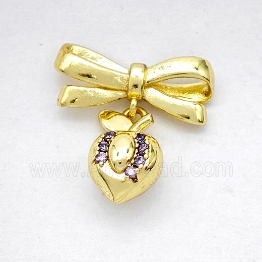 Copper Bowknot And Cherry Earrings Pave Zirconia Gold Plated