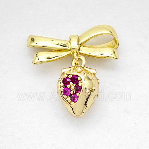 Copper Bowknot And Strawberry Earrings Pave Zirconia Gold Plated