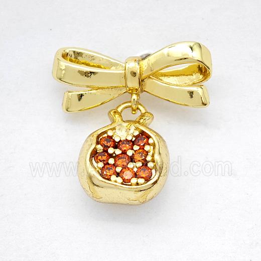 Copper Bowknot And Pomegranate Earrings Pave Zirconia Gold Plated