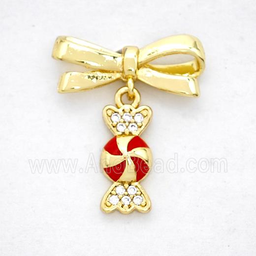 Copper Bowknot And Candy Earrings Pave Zirconia Gold Plated