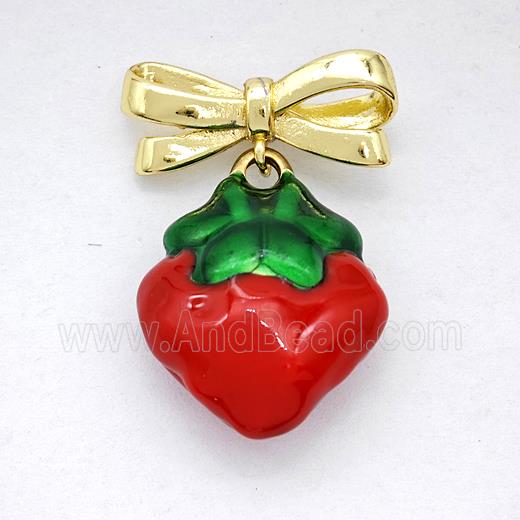 Copper Bowknot And Heart Earrings Red Enamel Gold Plated