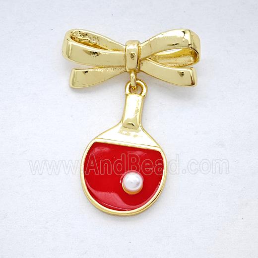 Copper Bowknot And Table Tennis Rackets Earrings Red Enamel Gold Plated