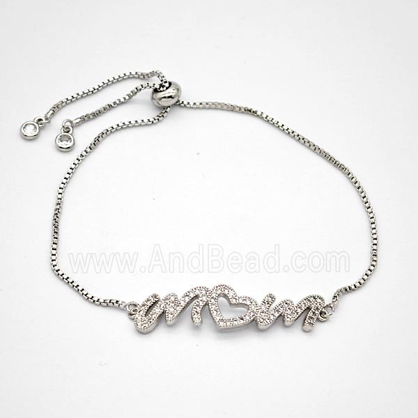 Copper MOM Bracelets Pave Zirconia Adjustable Platinum Plated