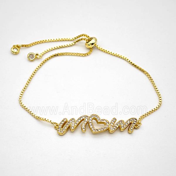 Copper MOM Bracelets Pave Zirconia Adjustable Gold Plated