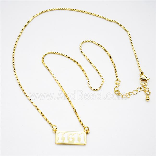 Copper Necklace Double Eleven Number 11 White Enamel Gold Plated