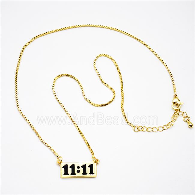 Copper Necklace Double Eleven Number 11 Black Enamel Gold Plated