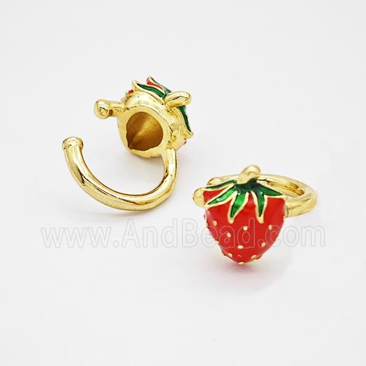 Copper Strawberry Clip Earrings Red Enamel Gold Plated