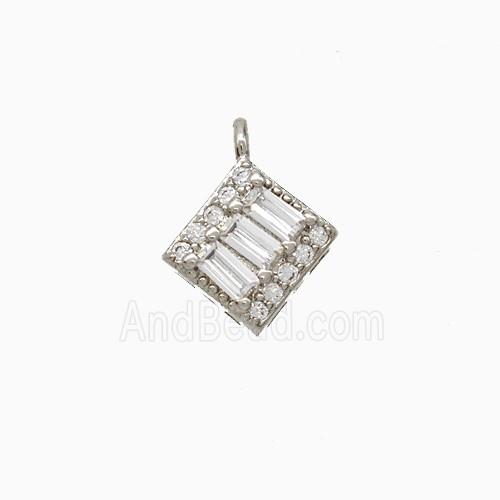 Copper Square Pendant Pave Zirconia Platinum Plated