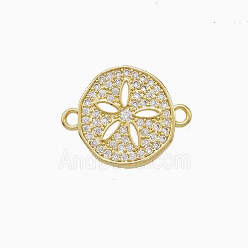 Copper Flower Connector Pave Zirconia Gold Plated