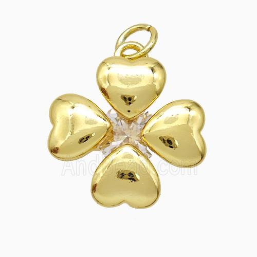 Copper Clover Pendant Pave Crystal Gold Plated