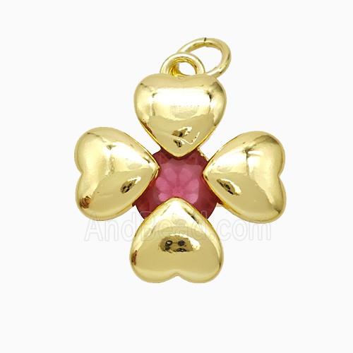 Copper Clover Pendant Pave Crystal Gold Plated