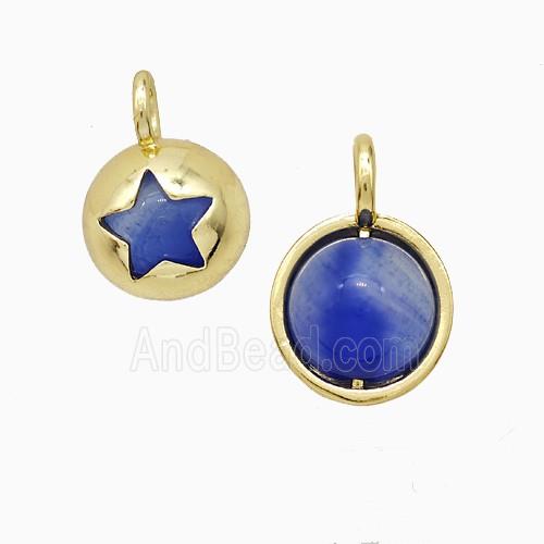 Copper Pendant Pave Blue Dye Jade Star Gold Plated