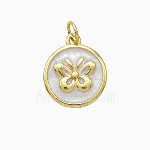 Copper Butterfly Pendant White Painted Circle Gold Plated