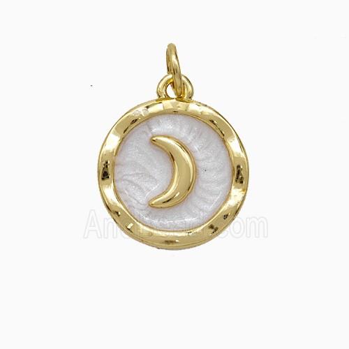 Copper Moon Pendant White Painted Circle Gold Plated