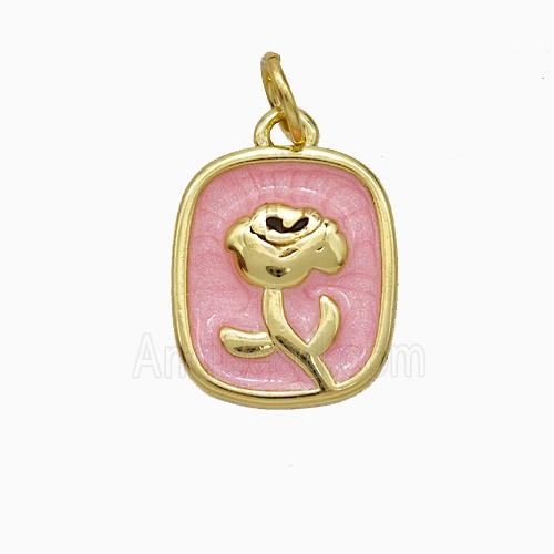 Copper Flower Pendant Pink Painted Gold Plated