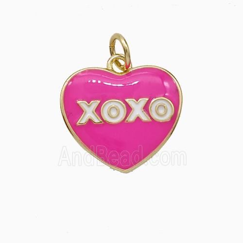 Copper Heart Pendant XOXO Hotpink Enamel Gold Plated