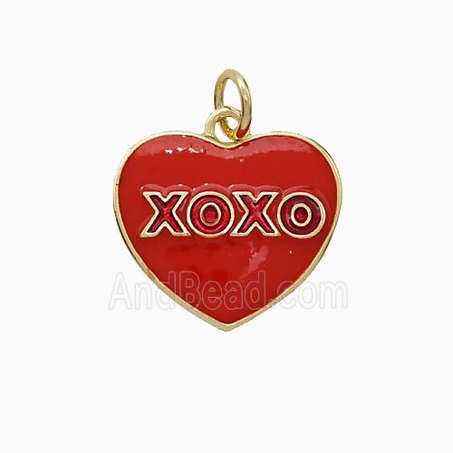 Copper Heart Pendant XOXO Red Enamel Gold Plated