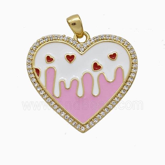 Copper Heart Pendant Pave Zirconia Enamel Gold Plated