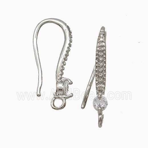 Copper Hook Earrings Pave Zirconia Platinum Plated