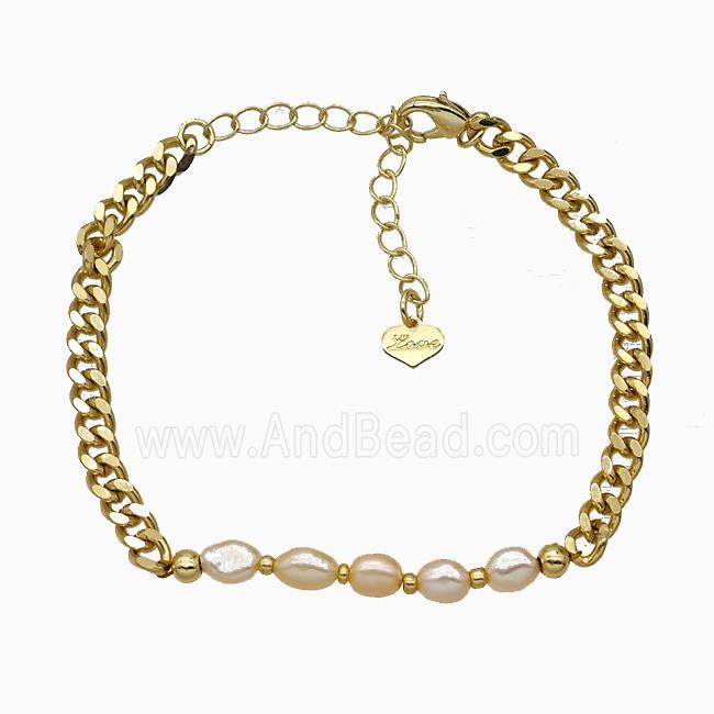 Copper Bracelet With Pearl Heart Love Gold Plated