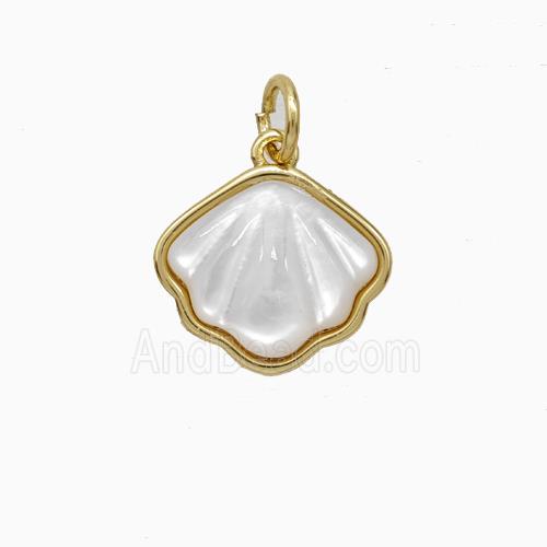 Copper Scallop Pendant Pave Shell Gold Plated