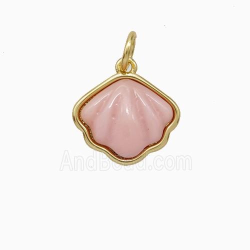 Copper Scallop Pendant Pave Shell Gold Plated