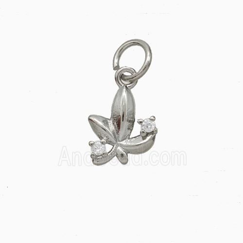 Copper Leaf Pendant Pave Zirconia Platinum Plated