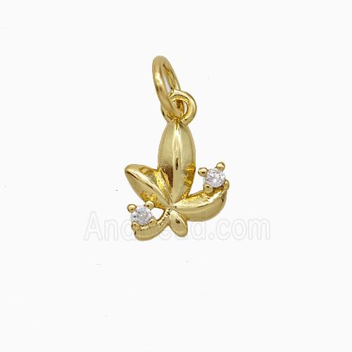 Copper Leaf Pendant Pave Zirconia Gold Plated
