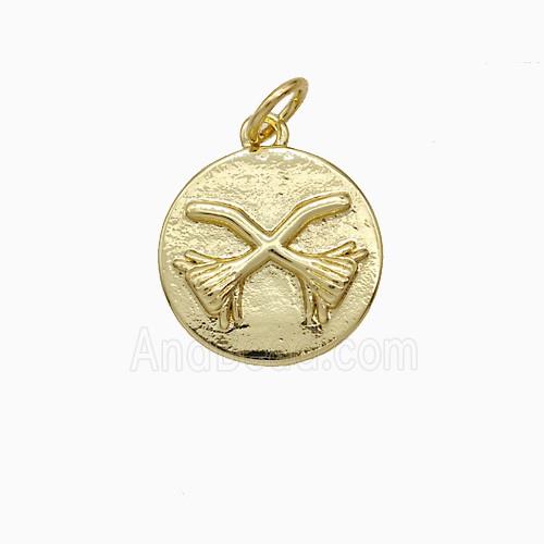 Copper Pendant Halloween Broom Gold Plated