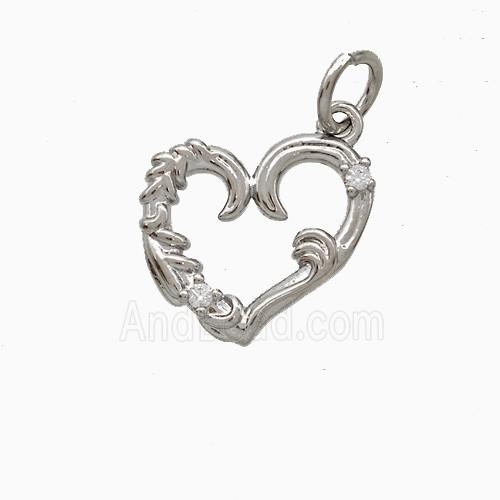 Copper Heart Pendant Pave Zirconia Platinum Plated