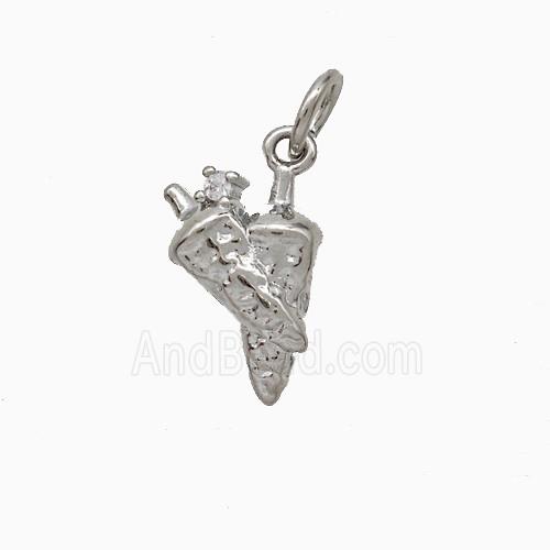 Ice Cream Cone Charms Copper Pendant Hammered Platinum Plated