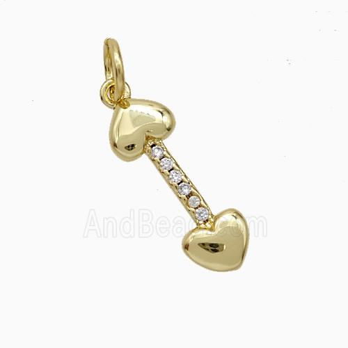 Copper Dogbone Pendant Pave Zirconia Heart Gold Plated