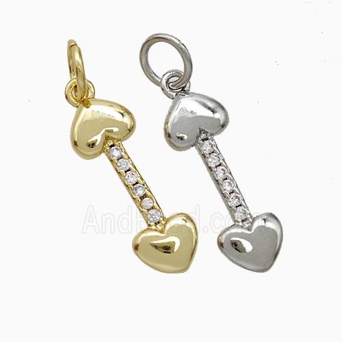 Copper Dogbone Pendant Pave Zirconia Heart Mixed