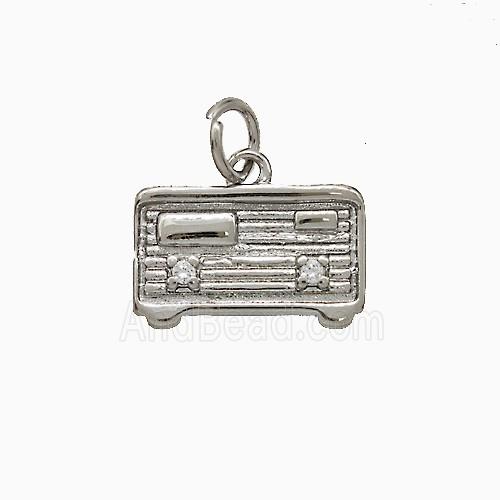 Copper Radio Charms Pendant Pave Zirconia Platinum Plated