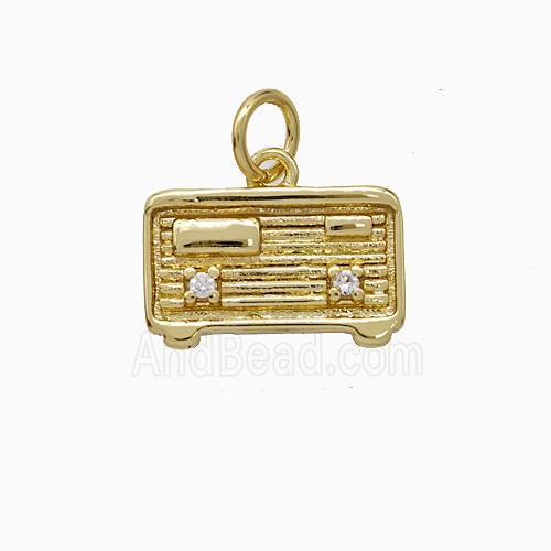 Copper Radio Charms Pendant Pave Zirconia Gold Plated