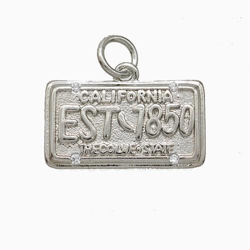 California Nameplate Charms Copper Pendant Pave Zirconia EST1850 Platinum Plated