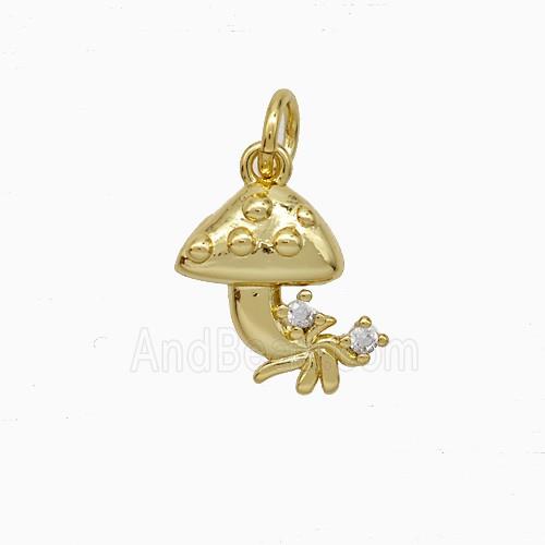 Copper Mushroom Pendant Pave Zirconia Gold Plated