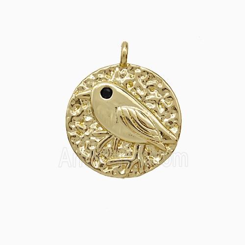 Copper Birds Pendant Circle Hammered Gold Plated