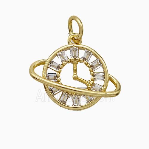 Copper Planet Pendant Pave Zirconia Gold Plated