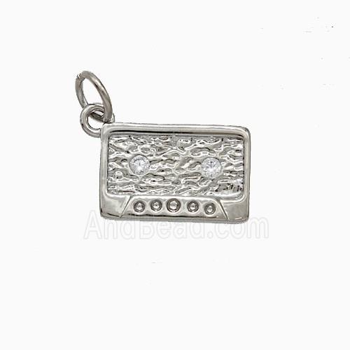 Copper Cassette Pendant Pave Zirconia Hammered Platinum Plated