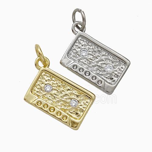 Copper Cassette Pendant Pave Zirconia Hammered Mixed