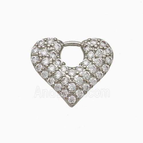 Copper Heart Pendant Pave Zirconia Platinum Plated